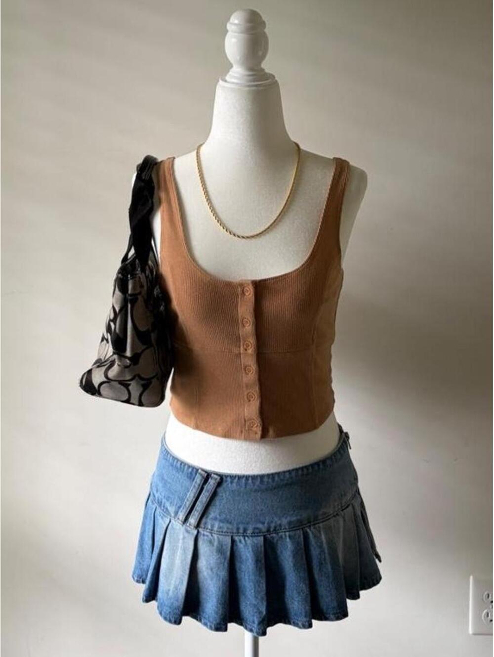 Vintage Inspired Y2K Brown Ribbed Henley Tank | Soft Girl Coquette Cami Top 🤎